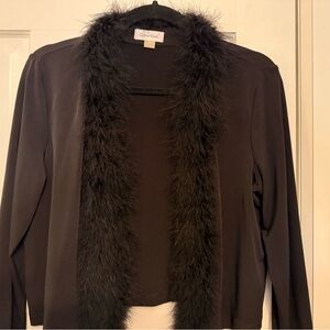 Calvin Klein Black Open-Front Shrug with Feather Trim